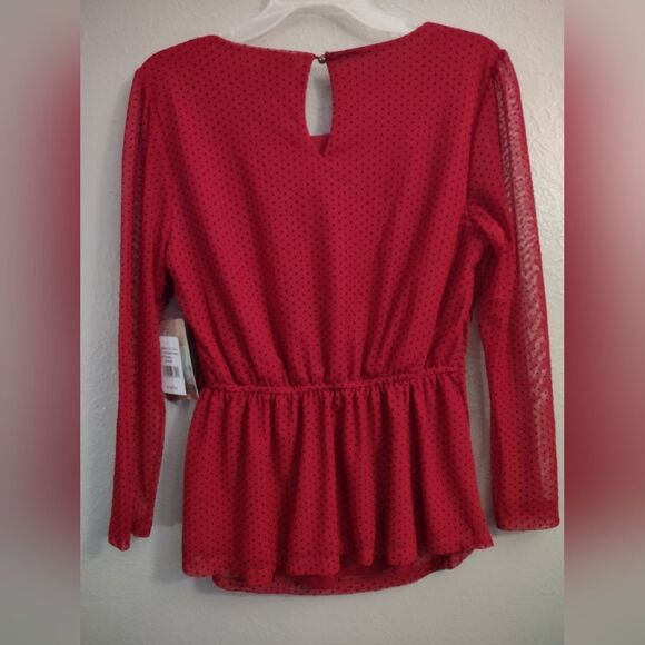 Lily White Red Polka Dot Wrap Tie Blouse Size Medium - Picture 13 of 16